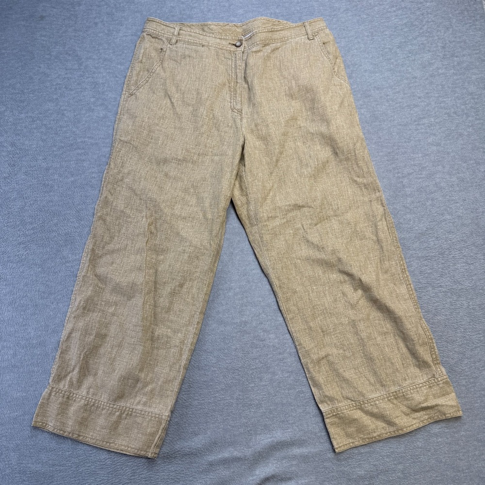 LL Bean Pants Womens 14 Beige Heather Linen Capri Cropped Straight Beachy Casual